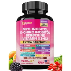 90 Capsules Myo Inositol Supplement 750mg, Berberine 500mg, D-Chiro Inositol 50mg, Folate 400mcg, Ashwagandha 100mg