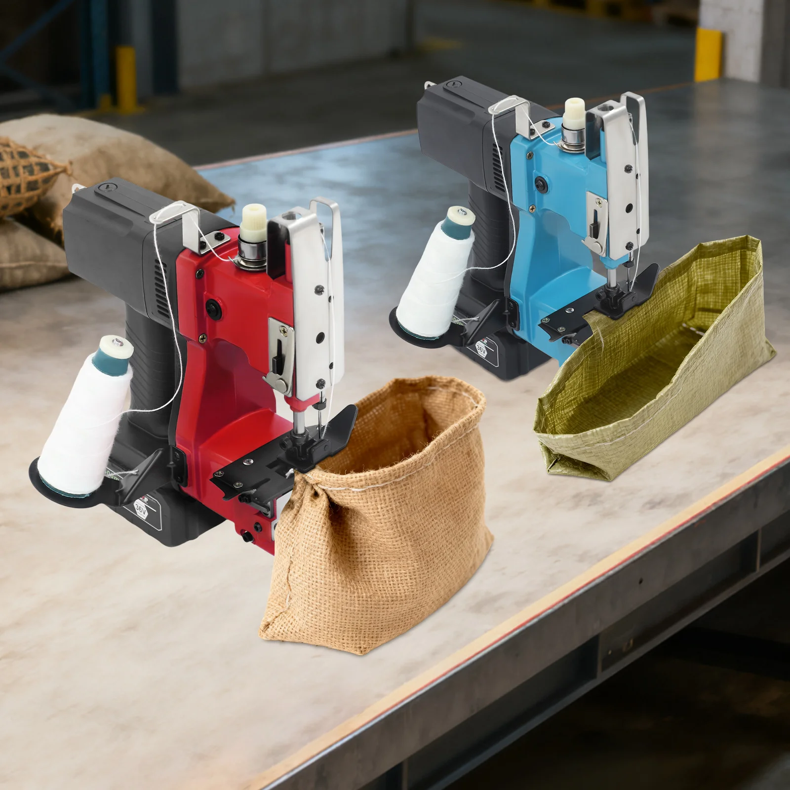 

Портативная швейная машина для сумок, ручная швейная машина для сумок, автоматическая швейная машина для холста, мешки для риса, баннеры из ПВХ синего/красного цвета