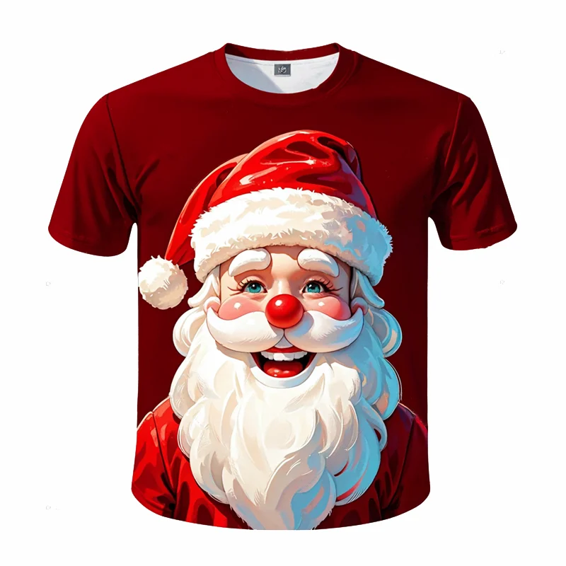 

New Fashion 3D Printing Happy Christmas T Shirt For Men Short Sleeve T Shirts Funny Xmas Graphic T-Shirts Y2k Mens Clothing Tees