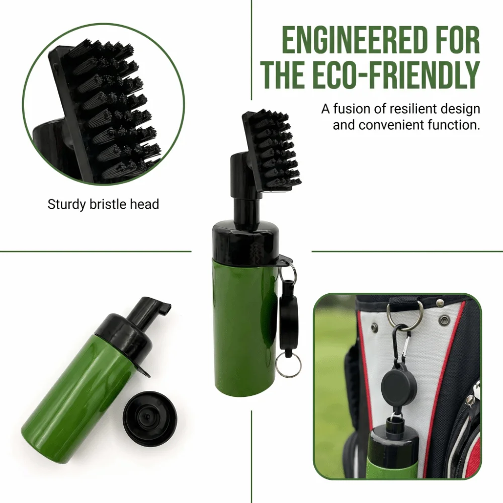 Water Spray Golf Club Brush Plastic Body Angled Brush Head Golf Club Cleaner Black Bristles Cylindrical Shape Club Washer