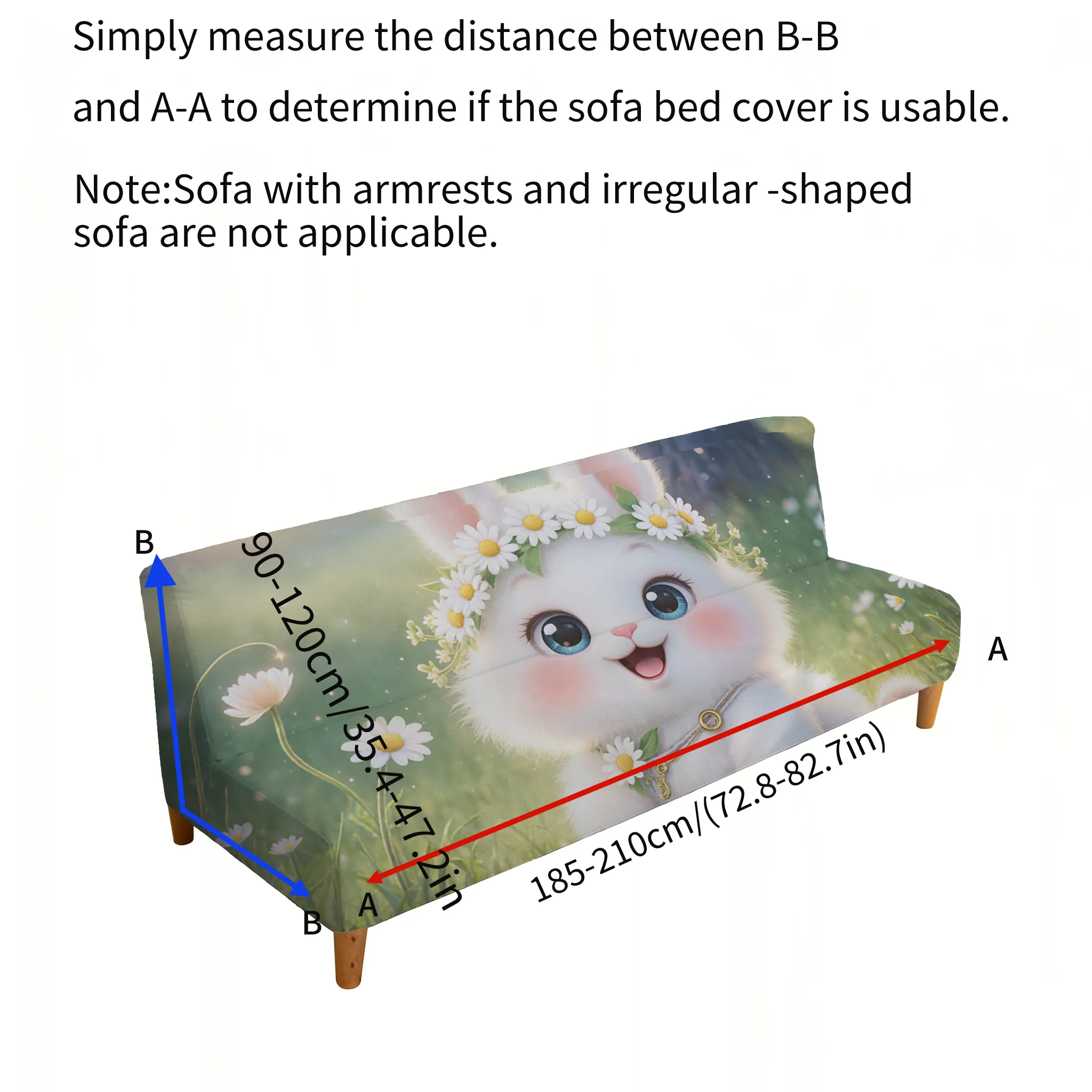 Armrest-free Elastic Printed Sofa Bed Cover, Ins Wind Soft Cute Animal Pattern, Dustproof Machine Washable Sofa Bed Cover