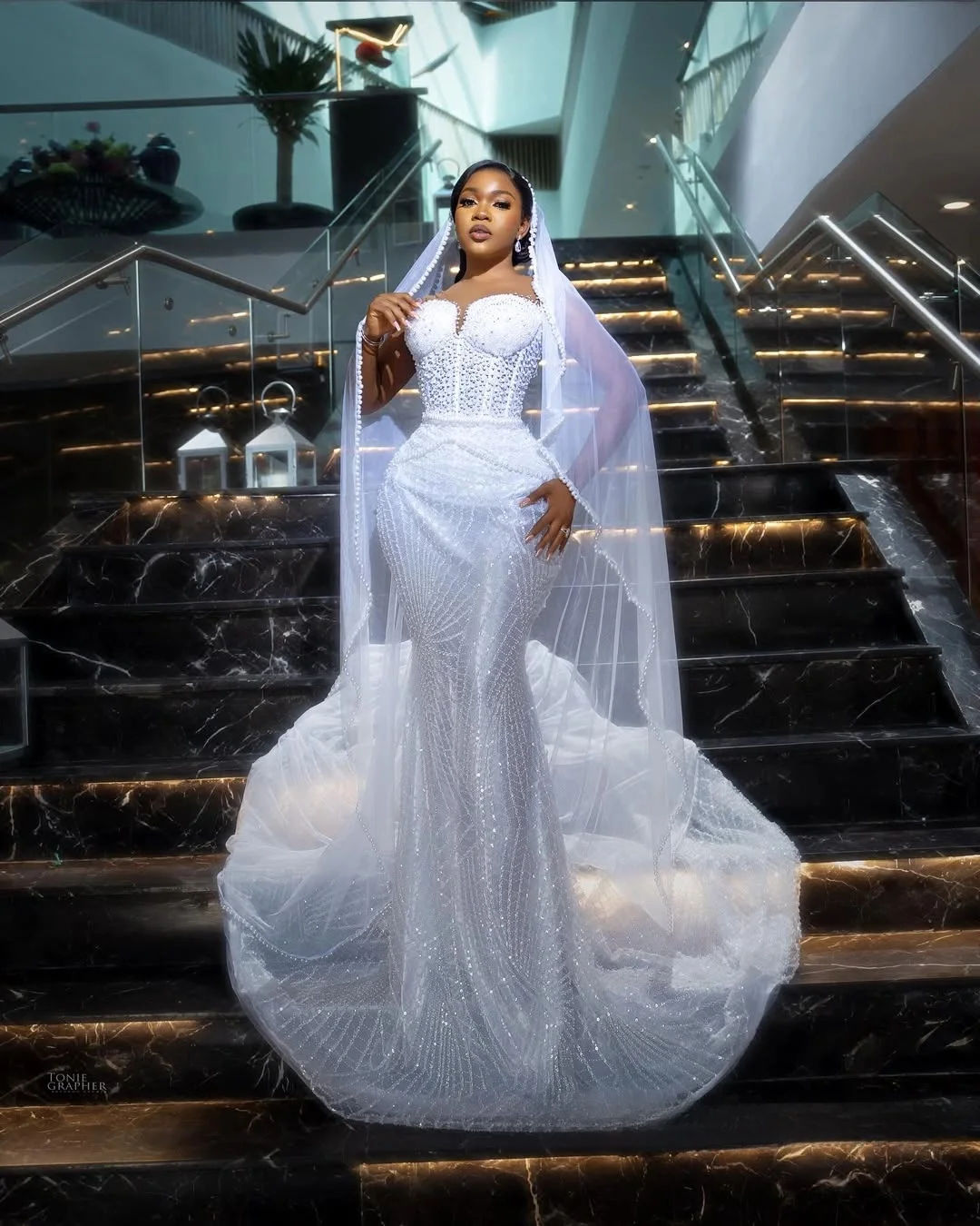 Personalizado árabe gola alta brilhante pérolas contas vestido de noiva vestidos de casamento mangas compridas vestido de casamento de luxo