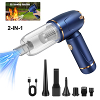 Cordless Air Duster Vacuum Cleaner 2-in-1，Electric Dust Gun Compressed Air Blower Powerful Hair Dryer Computer Keyboard Cleaning