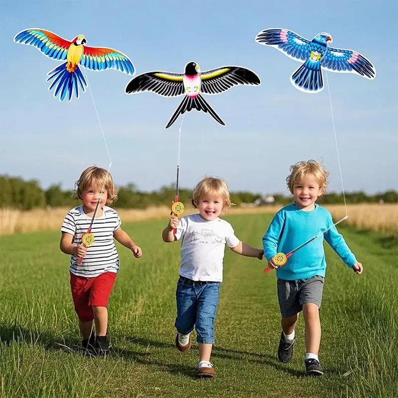 Children Kite Toy Cartoon Eagle Foldable Mini Plastic Toys Kite Hand Brake