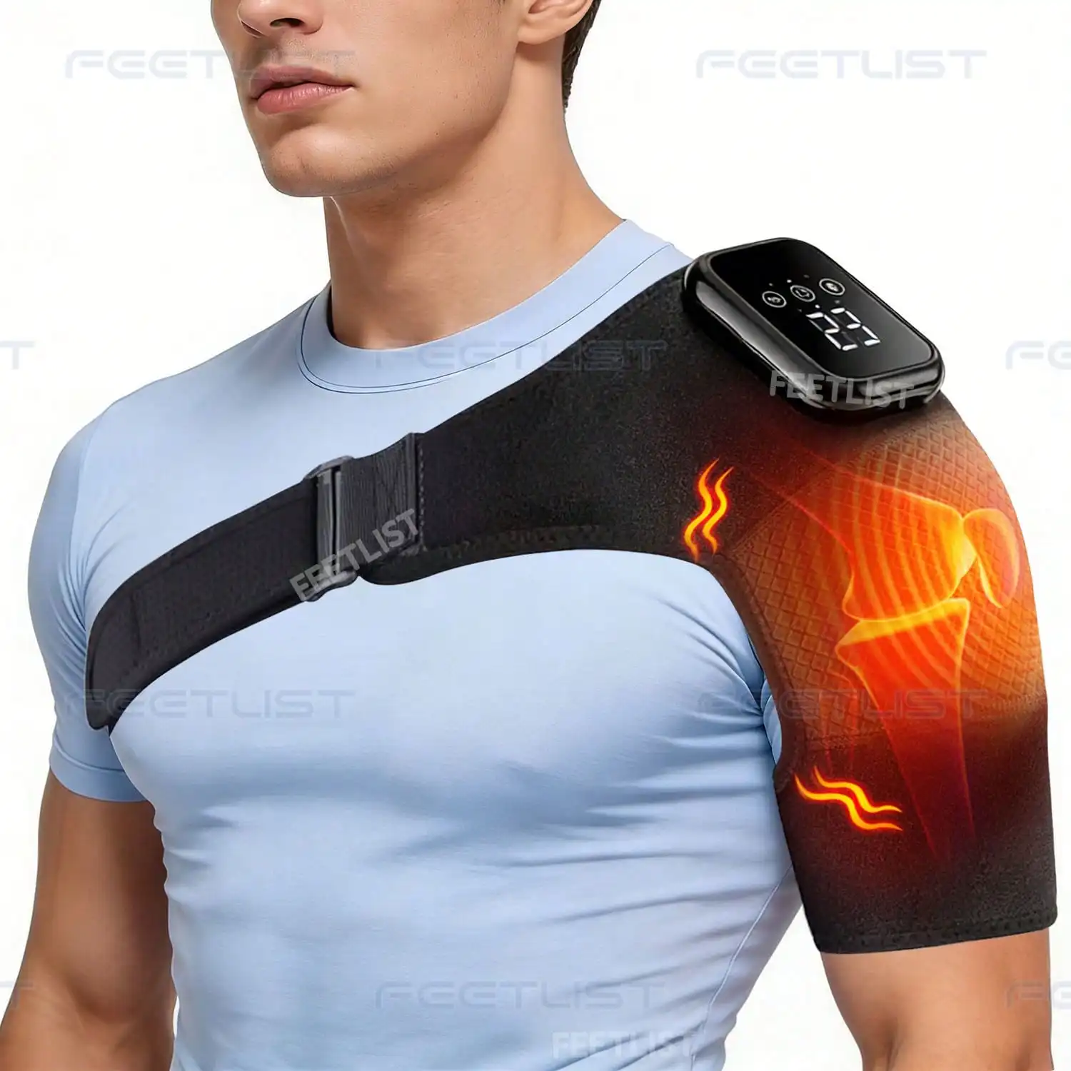 

Wireless Heated Shoulder Vibration Massager For Office Workers, With LED Display, 3 Heat & 3 Vibration Levels, Rechargeable Wrap For Shoulder, Ideal Gift For Elderly Home Warmth