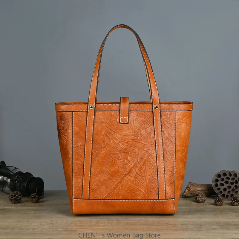 

New Genuine Leather Women Handbags Tote Bag Large Capacity Commuter Vintage High-grade Sense Niche Shoulder Messenger Bags New