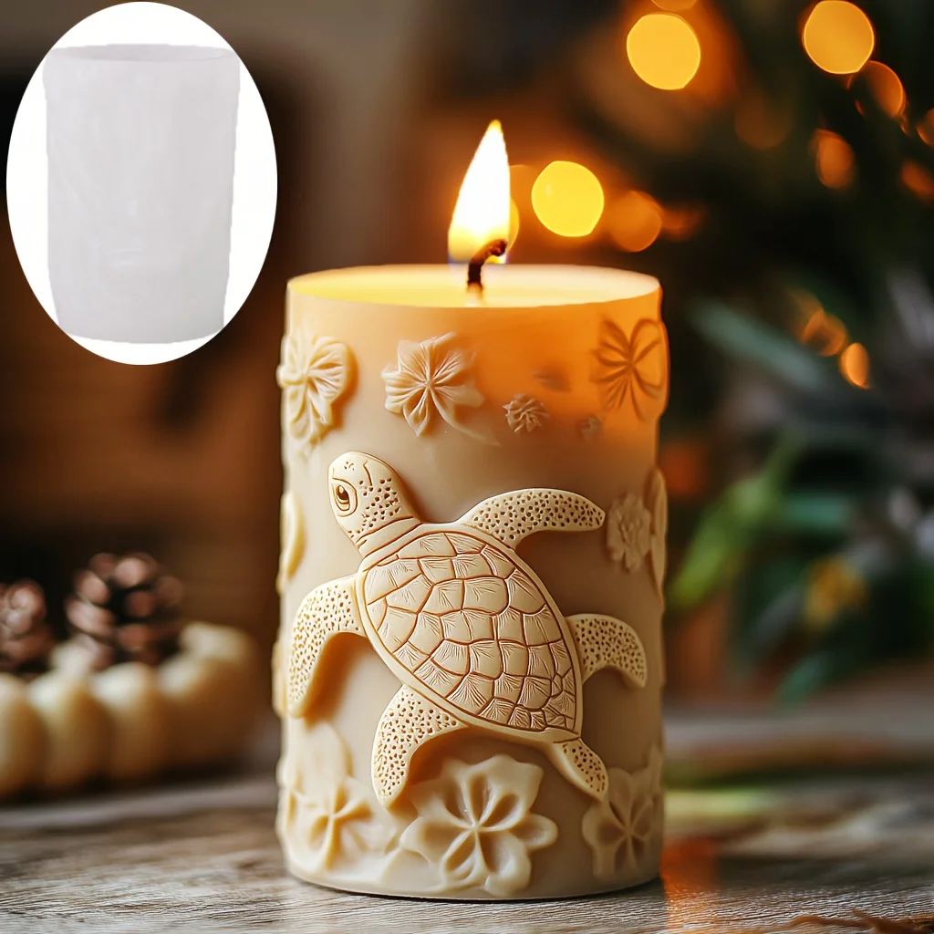 DIY Turtle relief cylindrical candle silicone mold tortoise flower relief resin mould turtle Bear Rabbit Penguin gypsum molds