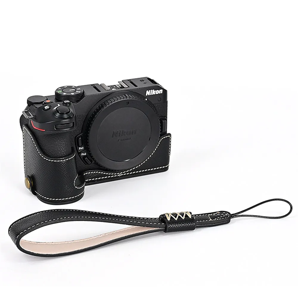 Palm Print PU Leather Camera Half Body Case For Nikon Z50 Z30 Battery Opening Bottom Cover With Hand Strap