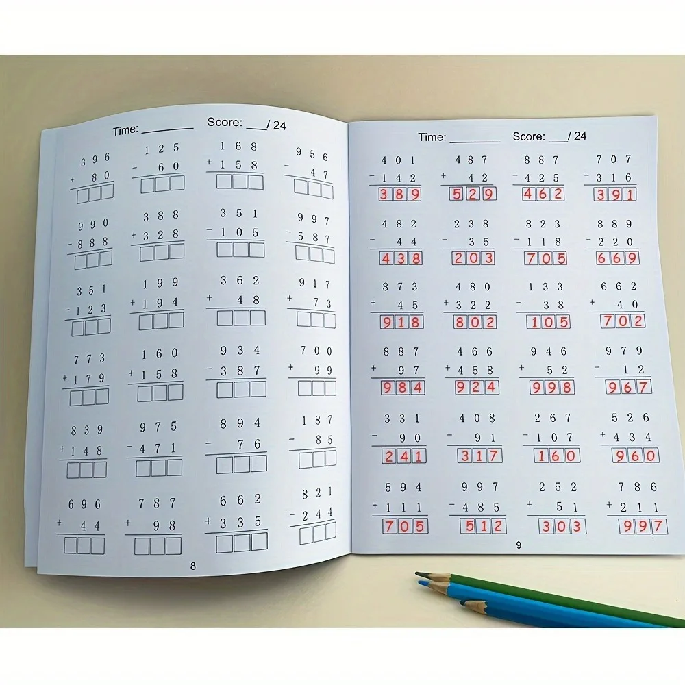 32-seitiges Additions- und Subtraktions-Arbeitsheft für Zahlen bis 1000, Übungsheft für Mathe-Schreibübungen, Mathe-Übungsblätter – Detail 5