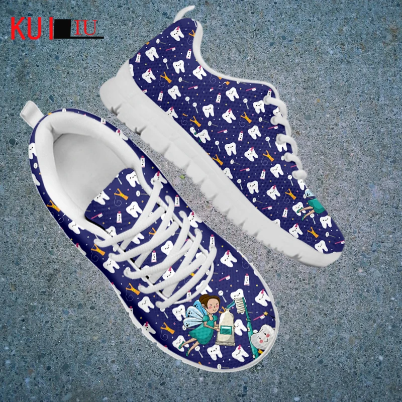 KUILIU Women Flat Sneakers Casual Breathable Shoes Designer Female Catoon Funny Dental Fairy Girl Outdoor Air Mesh Footwear