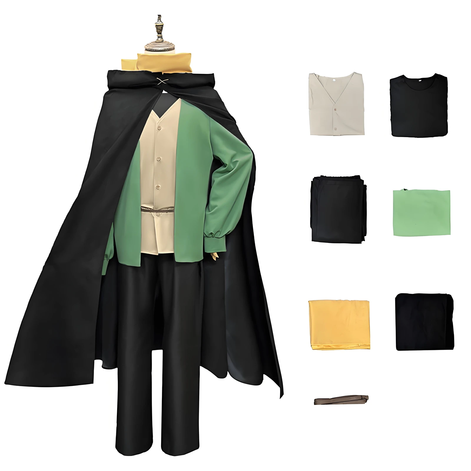 

Subaru Natsuki Cosplay Costume Anime Adult Men Green Jacket With Black Cape Accessory Set For Halloween Carnival Party