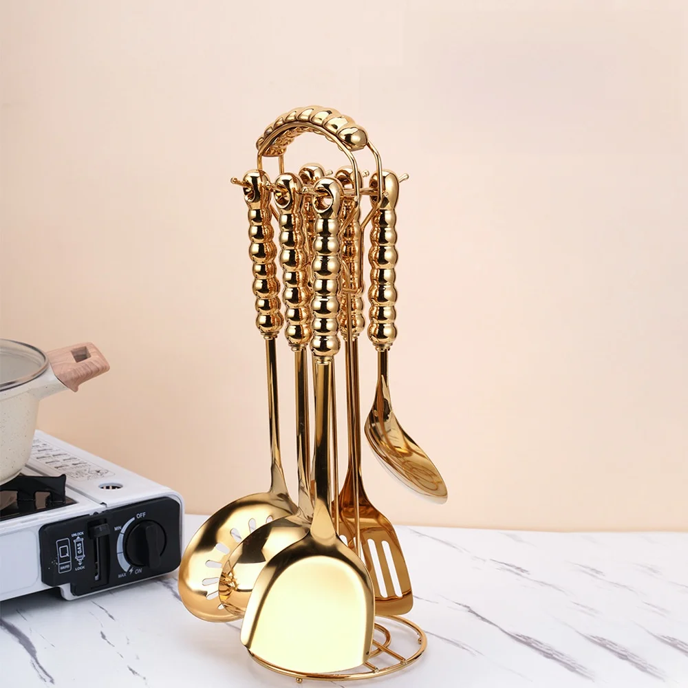 

Stainless Steel Kitchen Utensil Set Creative Hanging Storage Seven Bead Spoon Pan 26 Years Home Use Kitchen Tools