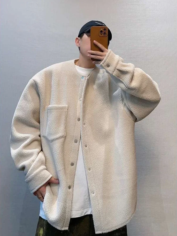

Plus Size 300lbs Men's Vintage Retro Loose Fit Lamb Wool Fleece Lined Jacket Coat