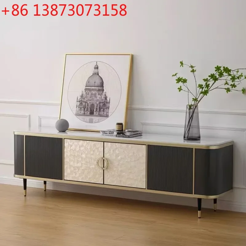 American light luxury shell TV cabinet marble living room TV cabinet solid wood storage locker integrated
