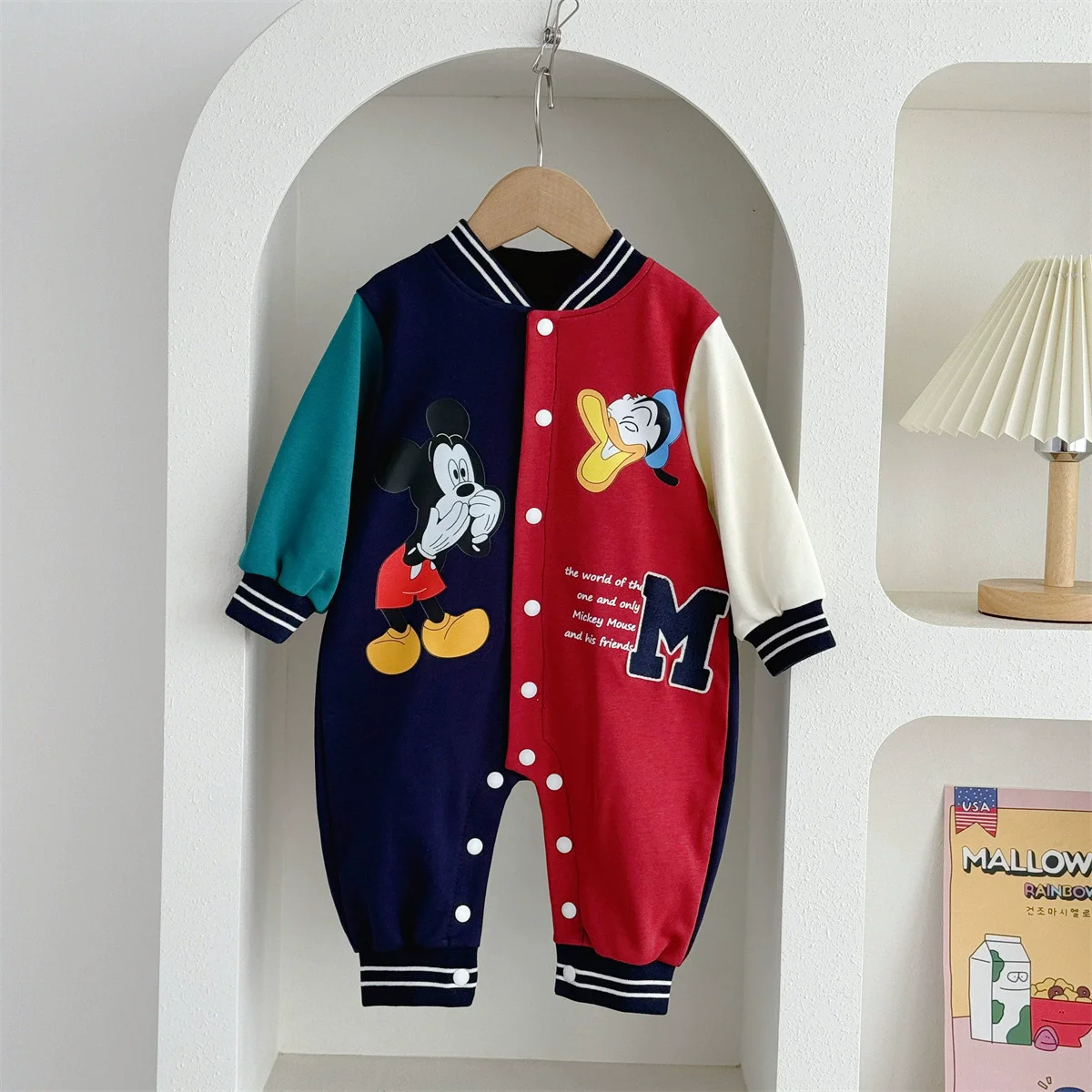 

Комбинезоны для новорожденных с длинными рукавами, осенняя одежда с Микки Маусом для мальчиков, комбинезон для детей 0-18 месяцев, хлопковый детский комбинезон
