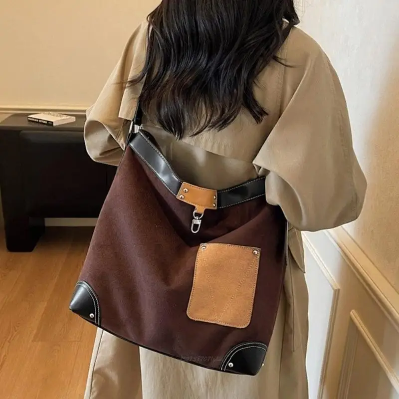 

X5XA Большая вместительная сумка-ведро из искусственной кожи для женщин, сумка для подмышек с регулируемым ремешком для поездок