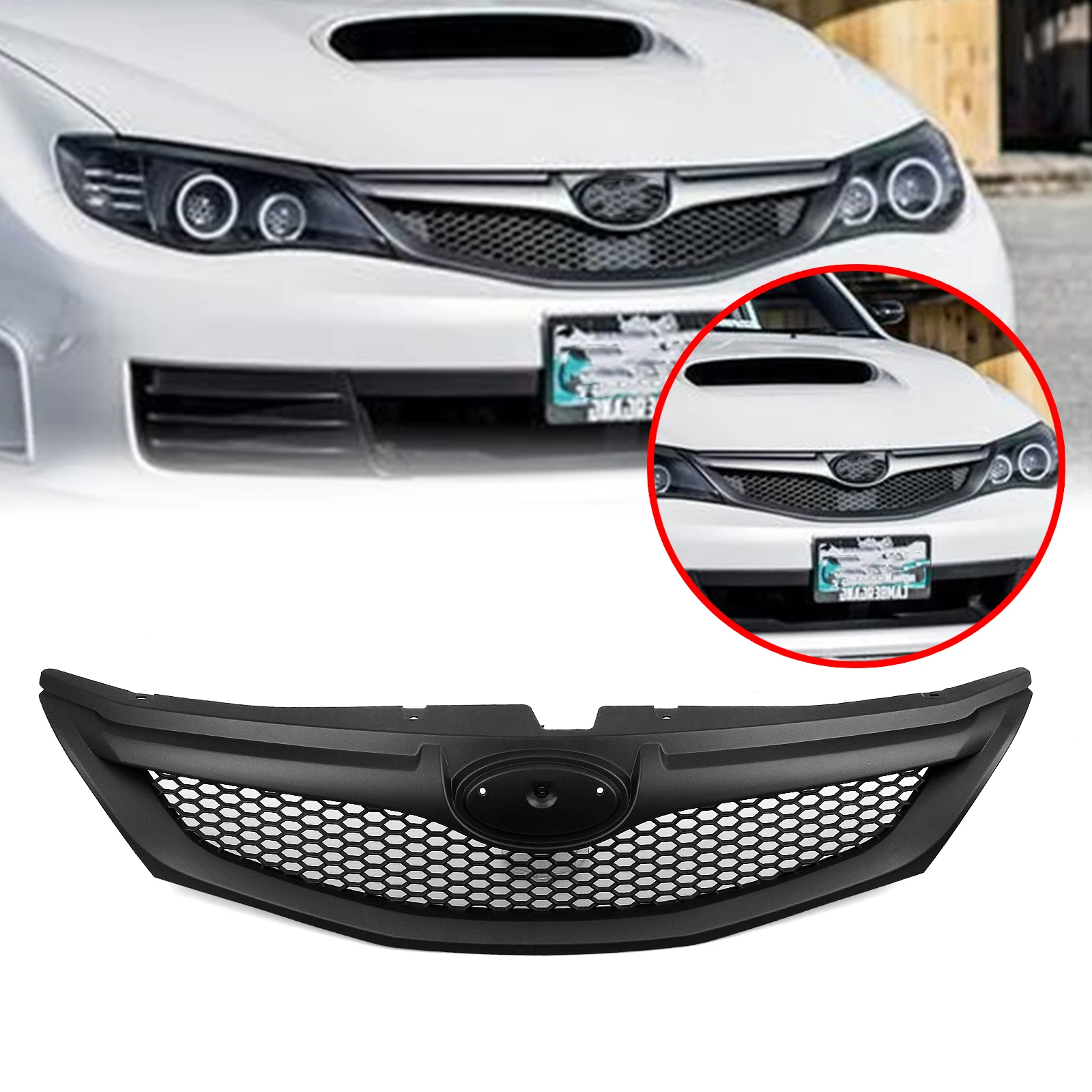 Front Grille Grill For Subaru Impreza 10TH WRX STi Hatchback 2008-11 Carbon Fiber Look/Gloss/Matte Black Upper Bumper Hood Mesh