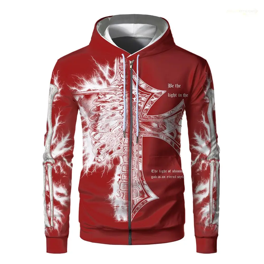 Crânio e cruz impressão zíper hoodie wifru outono inverno solto casual moletom personalidade tendência estilo gótico streetwear