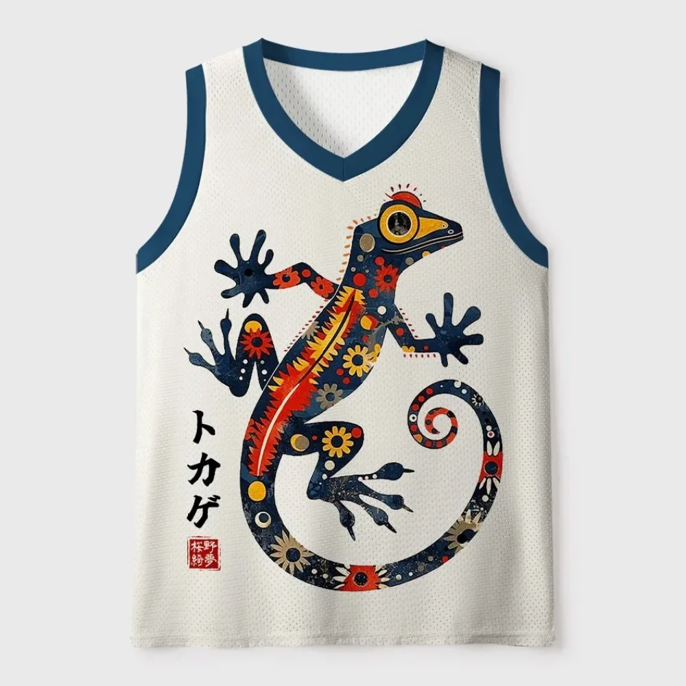 2026 New Trendy Vintage Gecko-pattern 3D Printed Men's Large-size Vest. Street Casual Outdoor Sports Breathable Quick-dry Shirt.