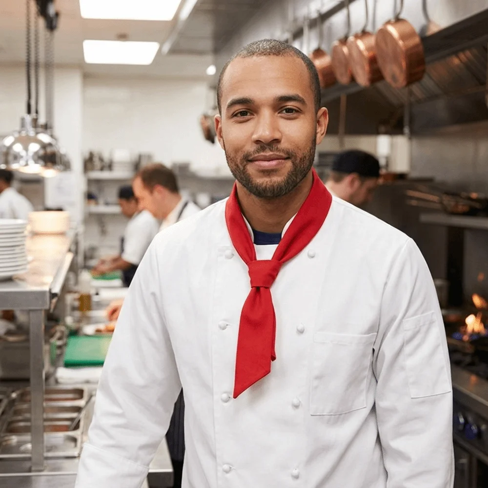 Breathable Fabric Chef Scarf Soft Cotton Moisture Wicking Chef Neckerchief Adjustable Tie Unisex Design Chef Bandana For Chefs