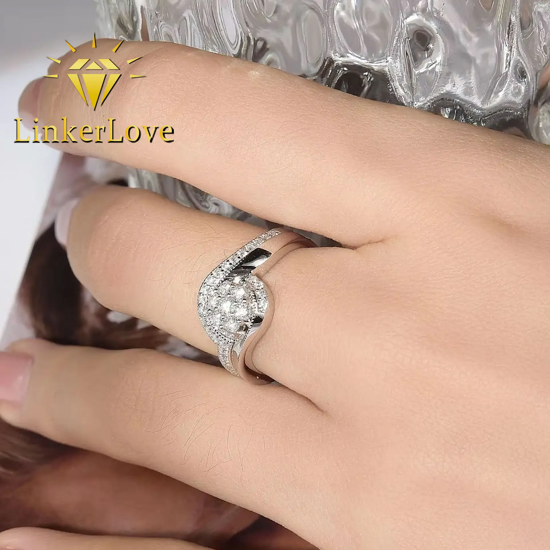 LinkerLove Moissanite Wedding Band for Women S925 Sterling Silver Twist Swirl Design Stackable Ring Guard Enhancer Band Jewelry
