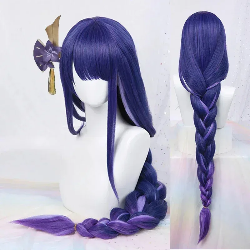 

Парик для косплея Game Impact Raiden Shogun Beelzebul, фиолетовые длинные термостойкие синтетические плетеные парики Baal