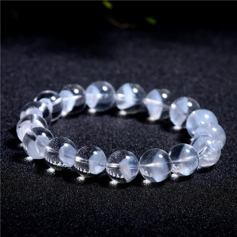 Bracelet Pyramide Fantôme Blanc Naturel pour Femme, Perles Rondes en Clip de Quartz, Chic, Taille 8mm 10mm 12mm