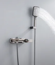 Bathroom Shower Faucet Set Wall Mounted Gray Thermostatic Digital Display Brass Waterfall Shower Faucet Set