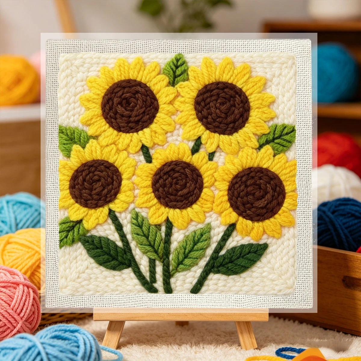 1 Set Fünf Sonnenblumen DIY-Stickerei-Set für Anfänger, Stick-Starter-Kit, Kreuzstich-Kunstgeschenk, Nadelarbeiten – Detail 2