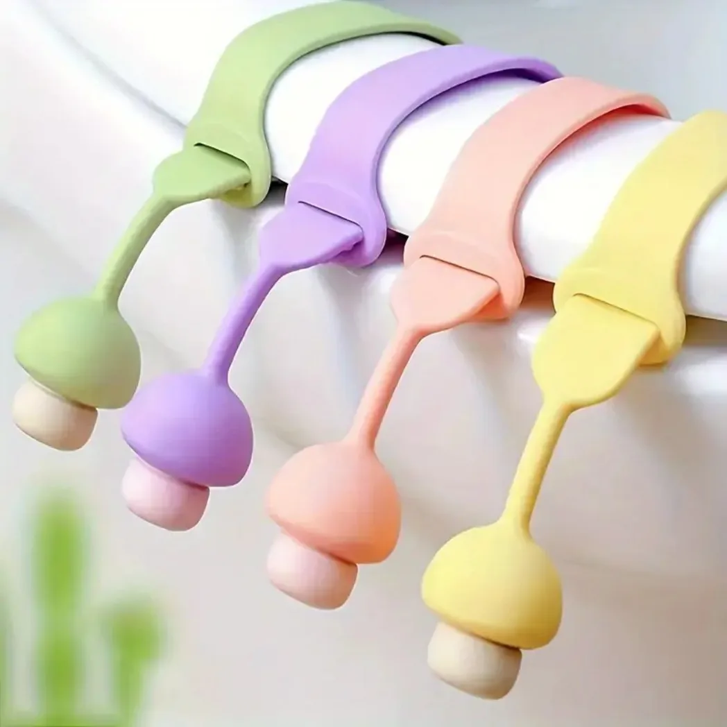 4Pcs Pastel Mushroom Toilet Seat Lifter with Soft Non-Slip Grip, Hygienic Easy-Install Bathroom Accessory, Durable Washable