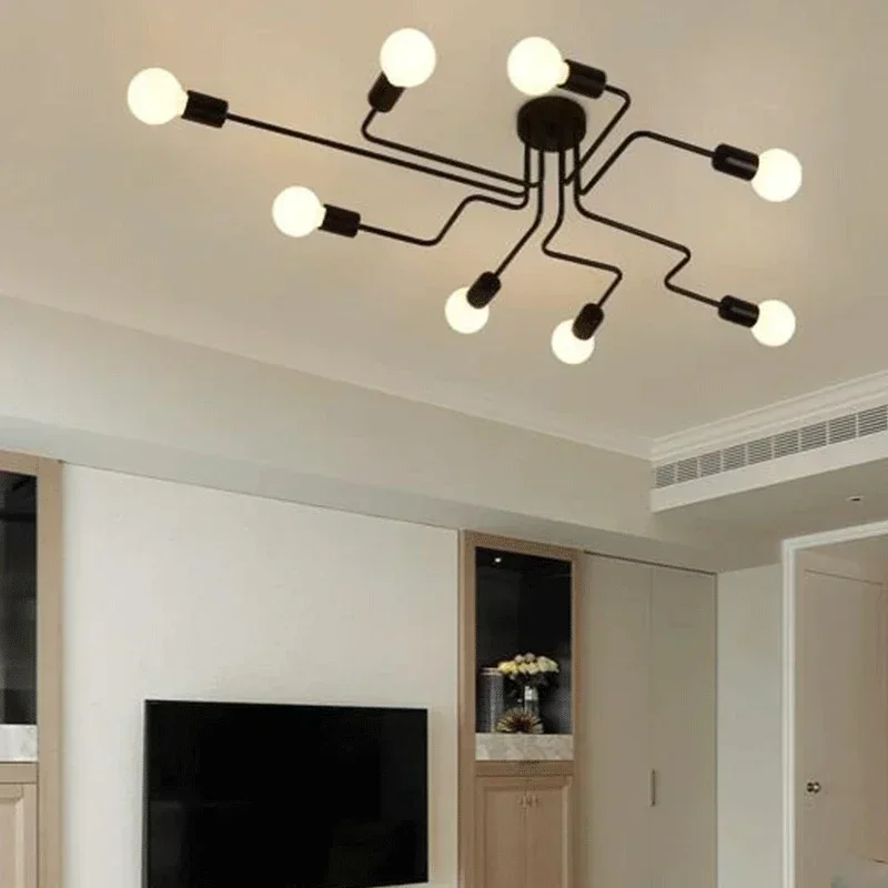 Retro Loft Nordic Pipe Wrought Iron Ceiling Lights Iron Art Ceiling Lamp for Living Room Bedroom Vintage Ceiling Lights image 3