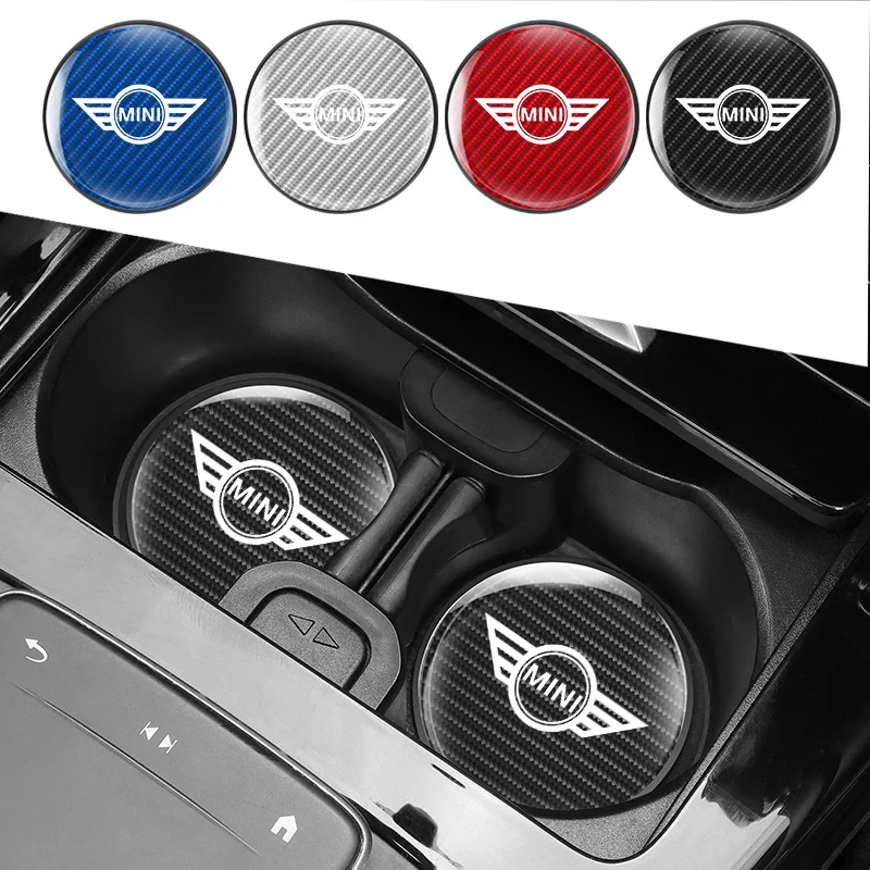 Carbon Fiber Non-slip Water Cup Mat Car Silent Coaster For BMW Mini Cooper Countryman Clubman R55 R56 R60 F54 F55 F56 Sticker