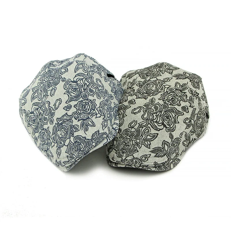 2025 أربعة مواسم البوليستر طباعة موزع الصحف قبعات الرجال قبعة مسطحة النساء الرسام قبعات بيريه 78