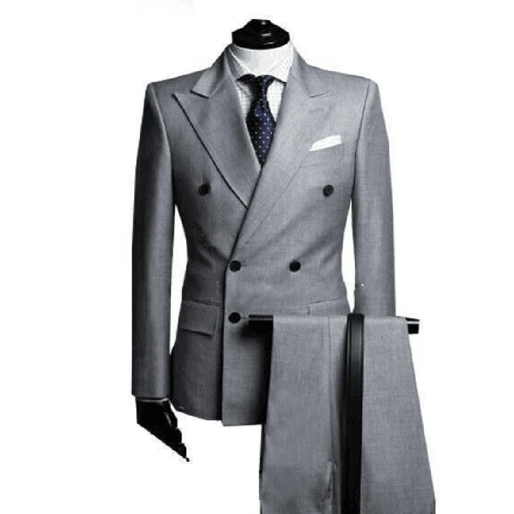 

Grey Men Suits High Quality Formal Occasion Double Breasted Peak Lapel Banquet 2 Pieces Jacket Pant Male Clothing Fashion 2025
