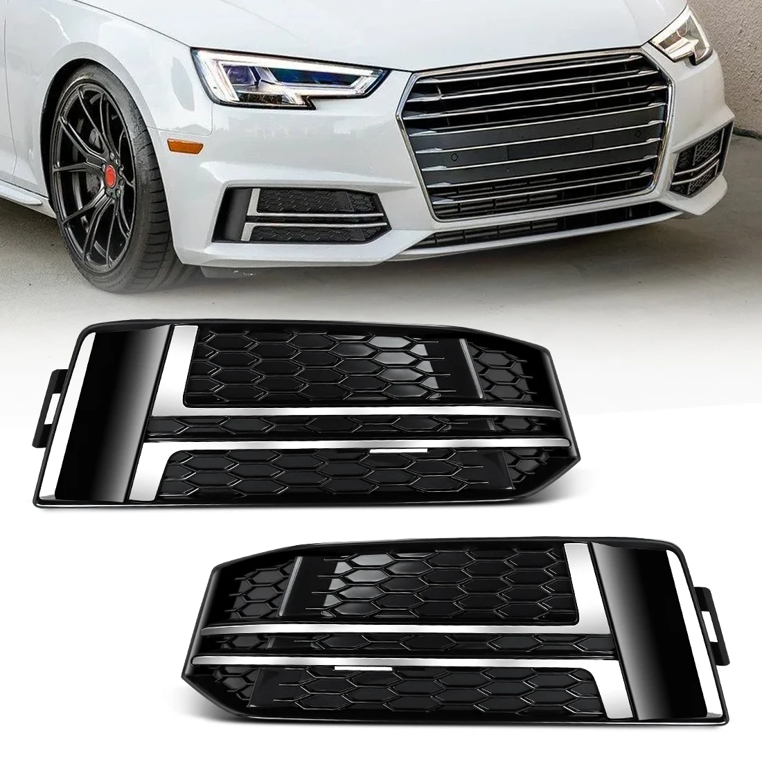 

Крышка переднего бампера автомобиля для Audi S4/A4 B9 S-LINE 2016 2017 2018, решетка противотуманной фары, хромированная накладка 8W0807681F 8W0807682F