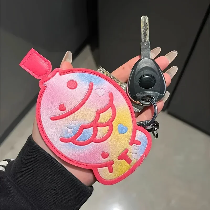 Taiyaki Car Key Pouch Pull-Out Cartoon Open-Top Pendant Case Unisex Creative Cute Decor for Men Women Ideal Gift for Car Owners