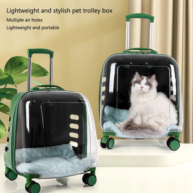 

Pet Dog Cat Trolley Suitcase Luggage with Wheels Carrying Transparent Suitcase Breathable Pet Carrier Trolley box Pet Stroller