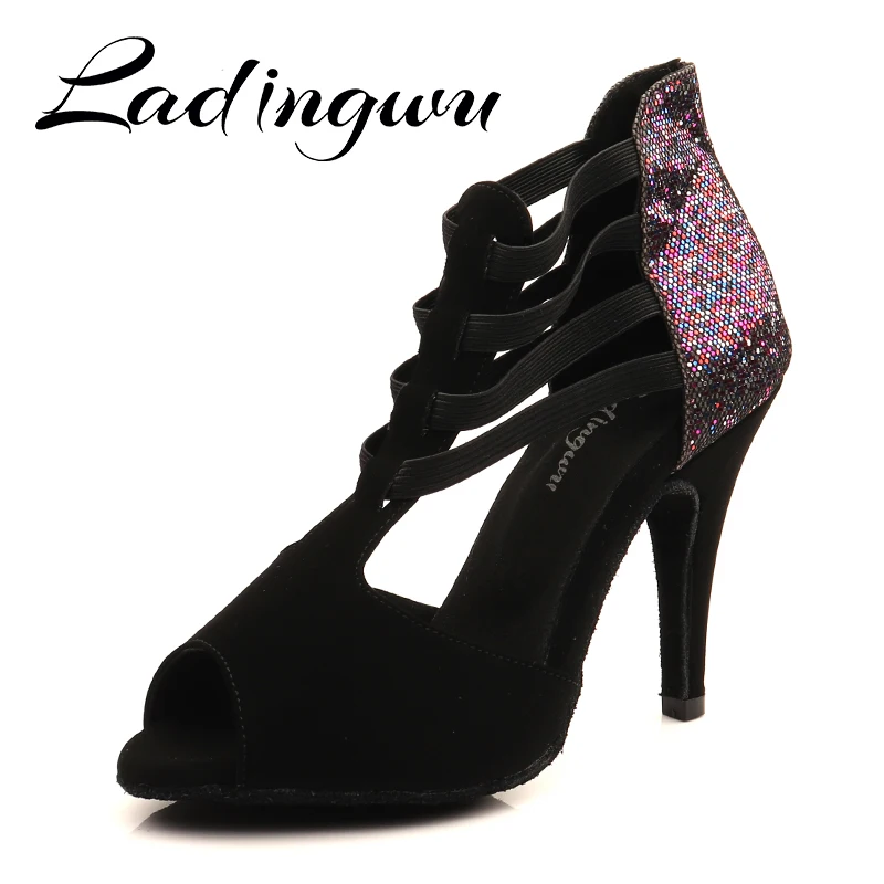Ladingwu-Bottes de danse avec bande de caoutchouc pour femme, chaussures de danse latine pour salle de Rh, tango, salsa