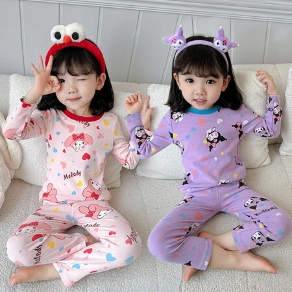 

New Cute Sanrioed Children Thermal Underwear Autumn Pants Anime Kuromi My Melody Kids Home Clothes Pajamas Girls Sleepwear Gift