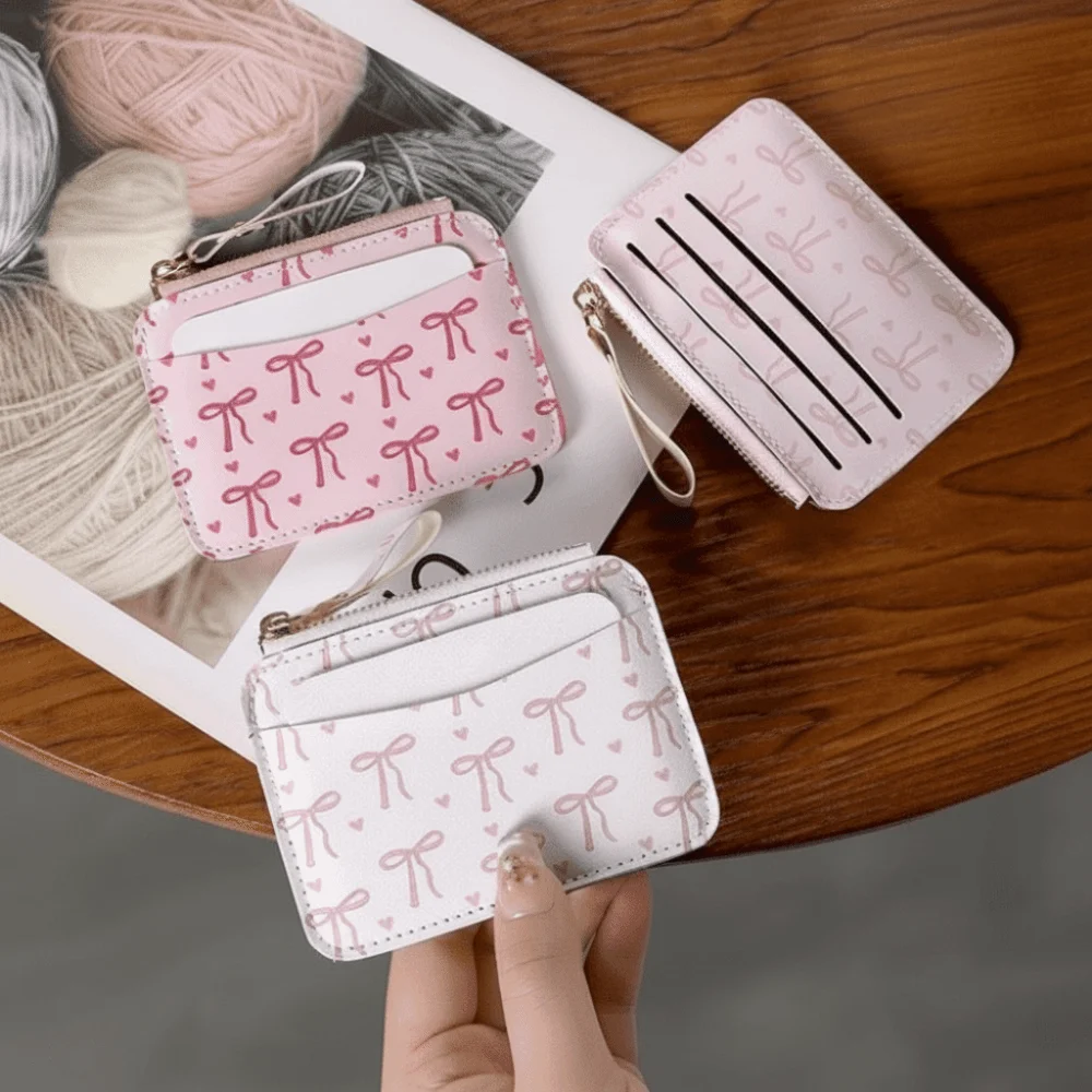

Fashion PU Leather Bow Wallet Multi-card Slot Storage Short Card Bag Zipper Coin Purse Card Holder Daily