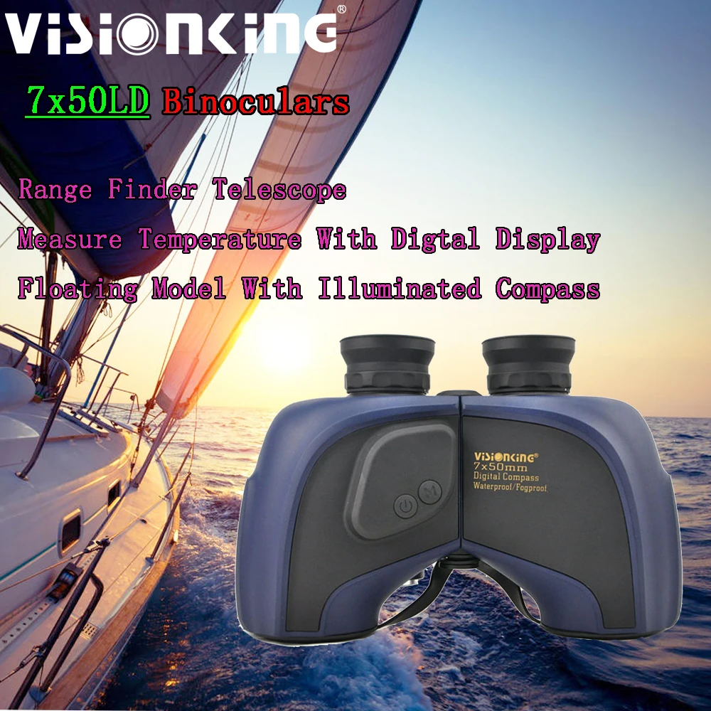 

Visionking 7x50 Floating Binoculars Illuminated Digital Compass Waterproof Range Finder Temperature FMC Bak4 Hunting Telescope