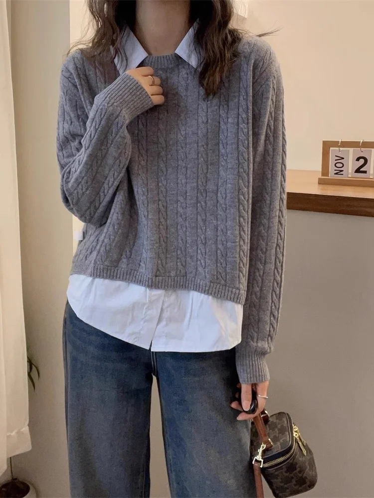 

Ele Long Sve вязаный шерстяной свитер женский съемный высокий воротник для поездок на работу Sle корейская версия трикотажный топ