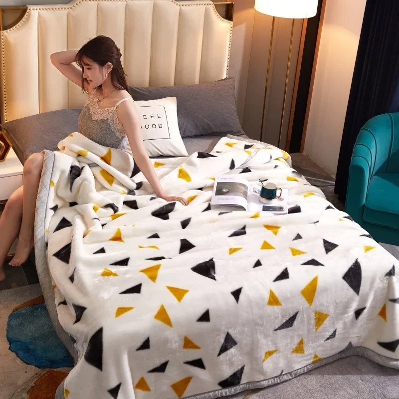 Retro Jacquard Double-layer Thickened Soft Comfortable Raschel Blanket Winter Coral Fleece Anti Static Sofa Nap Warm Blankets