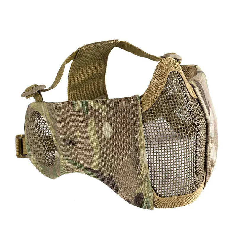 Tactical Airsoft Mask Paintball CS Foldable Half Face Low-carbon Steel Mesh Comfortable Ear Protective Masks