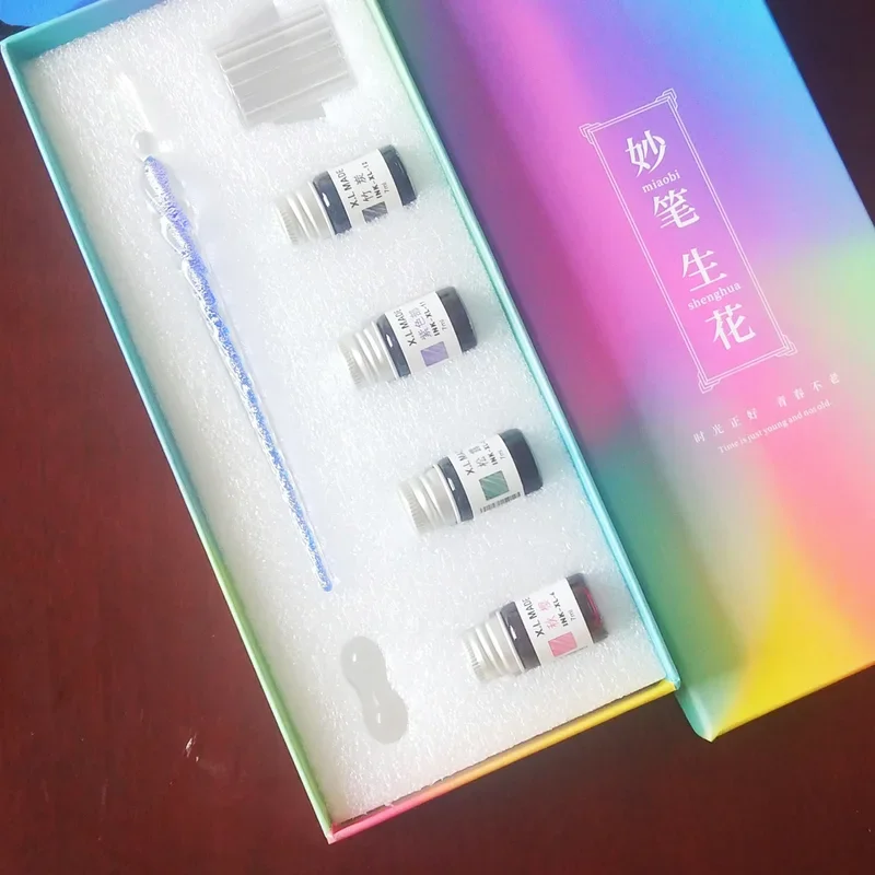 قلم زجاجي على شكل نجمة مغموس في صندوق هدايا قلم حبر مسحوق ذهبي مجموعة حبر ملونة للطلاب، قلم هدية إبداعي باللون الأحمر الصافي من Tiktok #5