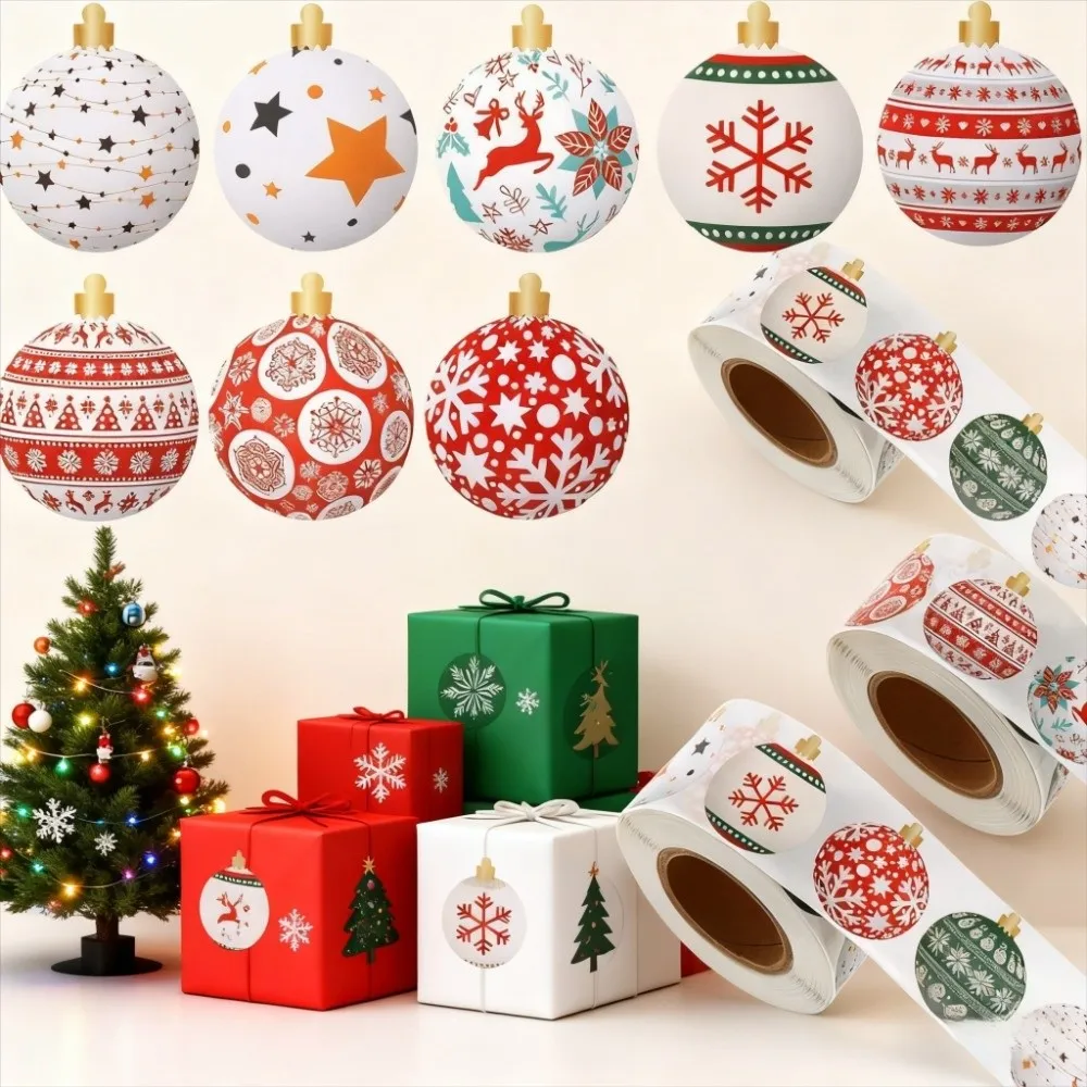 

500pcs 3CM Merry Christmas Stickers Seal Labels Xmas Ball/Snowflake Christmas Theme Roll Stickers Christmas Decoration Stickers