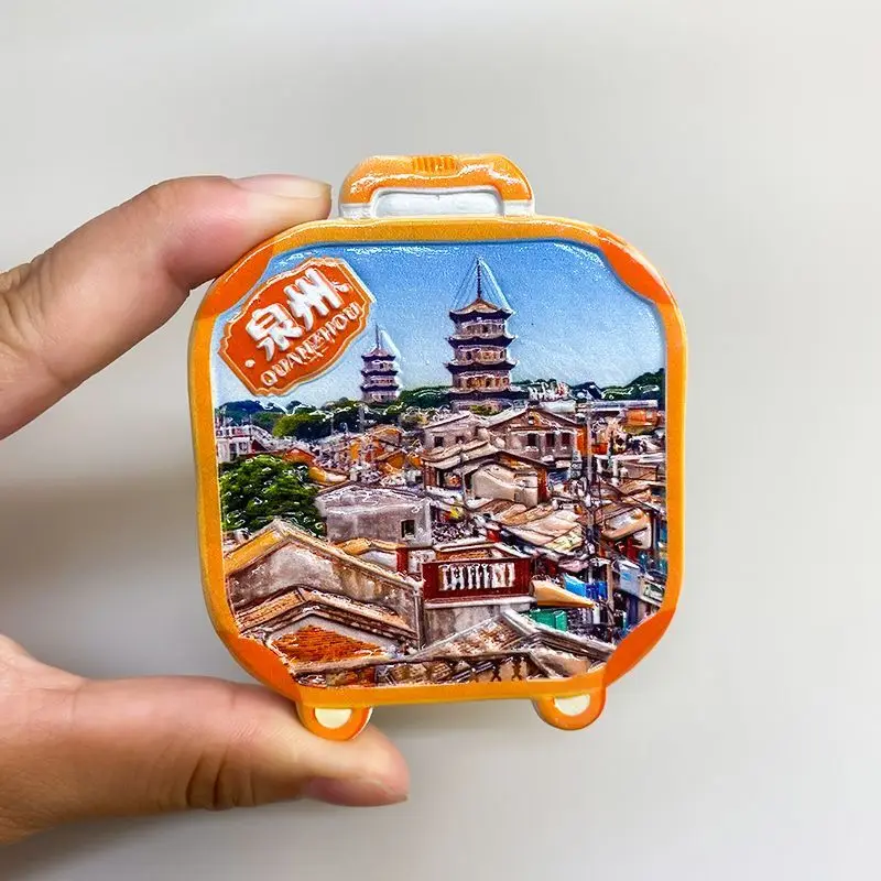 

3D Stereo Resin Fridge Magnets China Quanzhou Ancient City Souvenir Luggage-shaped Refrigerator Magnet Decoración Hogar