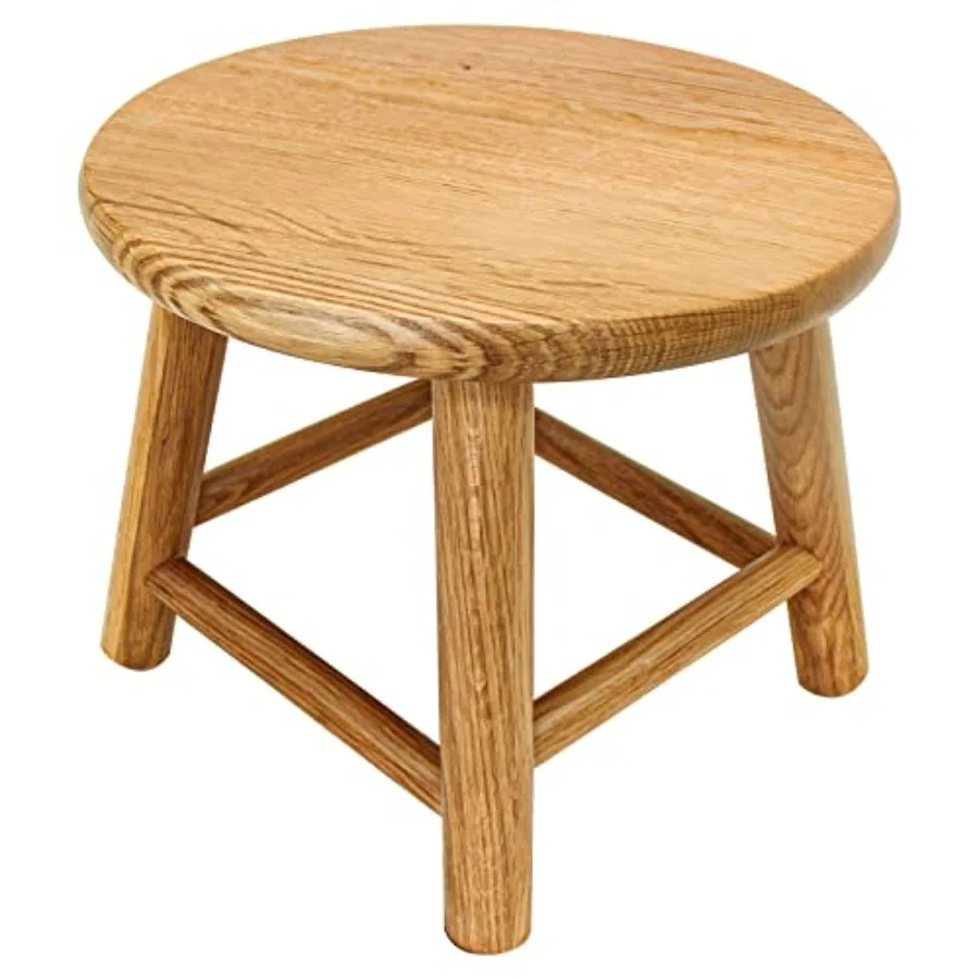 

9-Inch Round Step Stool for Adults and,USA Grown Solid Oak Hardwood, Sturdy Small Feet Stool for Kitchen, Bedroom, Bathroom, Sh