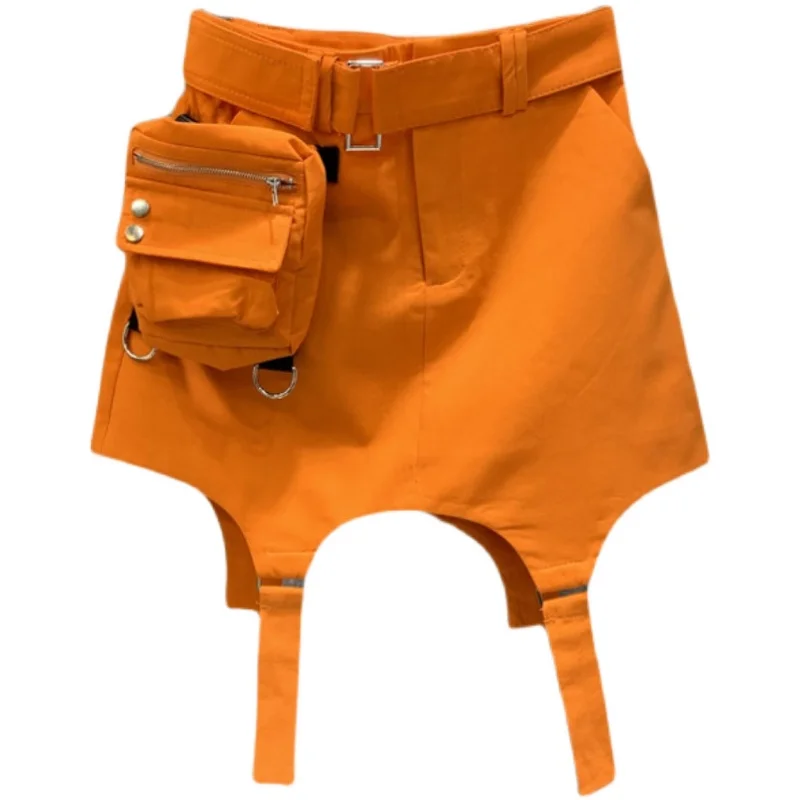 Harajuku Orange Skirt Women 2023 Summer New High Waist Casual Sports Skirts Sexy A- Line Short Mini Jupe Femme with Belt