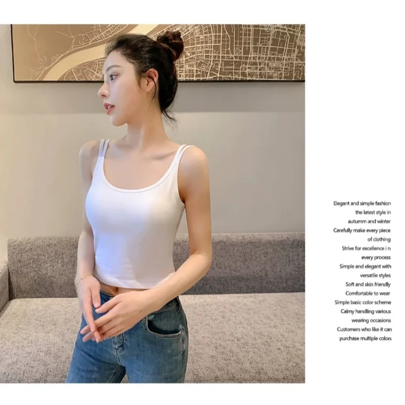 Hot selling  camisole vest for women with chest pads, inner and outer wearing fixed cup sleeveless casual bottom camisole top